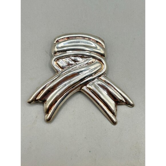 Sterling Silver 925 Ribbon Pin Brooch Awareness Ribbon Handcrafted Taxco Mexico - Picture 2 of 9